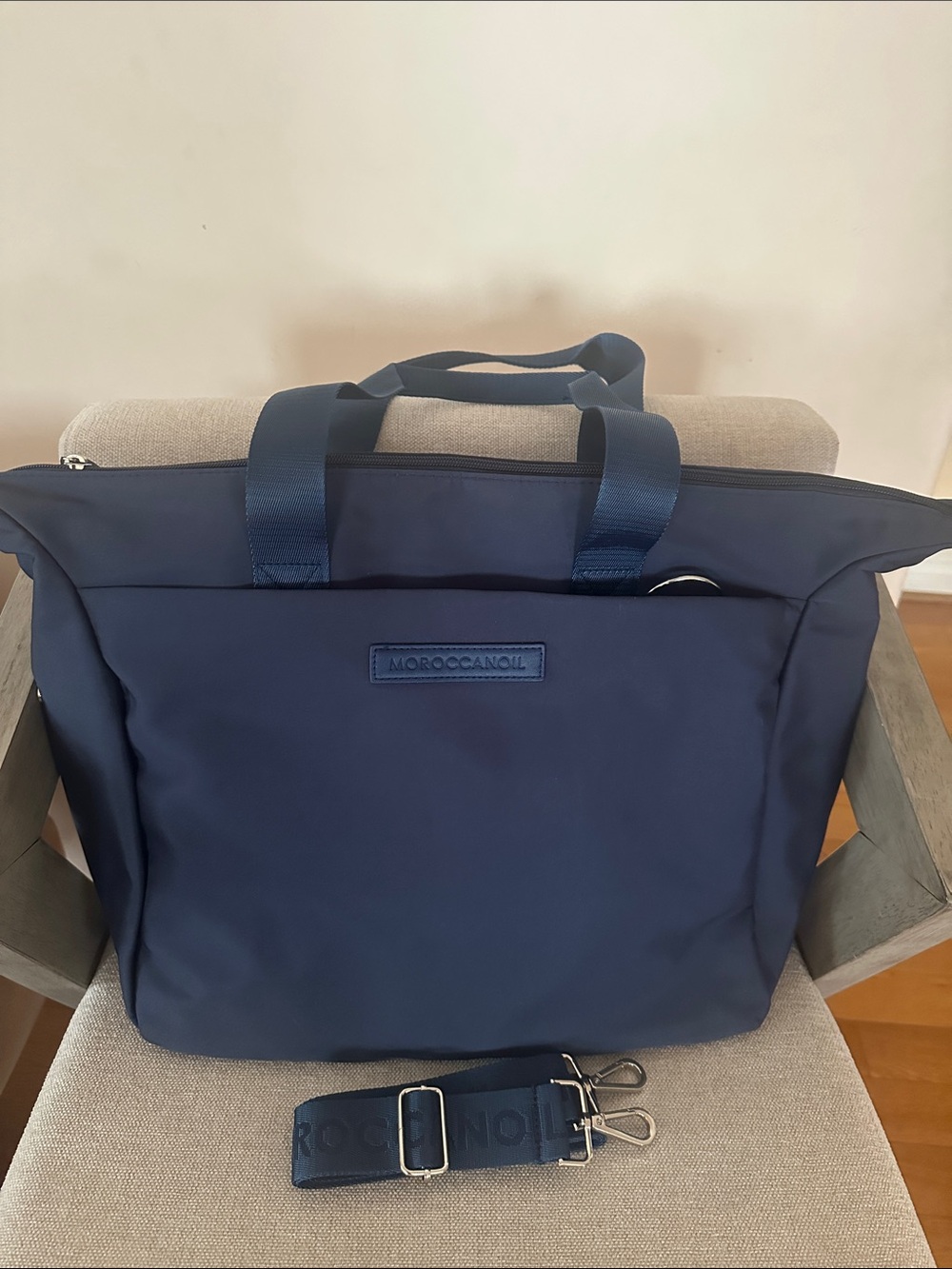 Moroccanoil Navy Blue Tote Bag with Detachable Strap